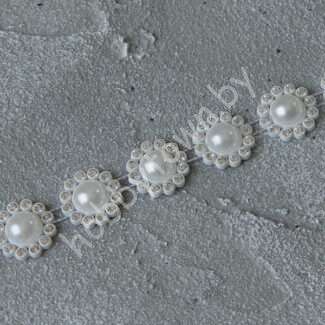 Кабошон со стразами "Цветок" 15 мм (цв. белый) 1шт.