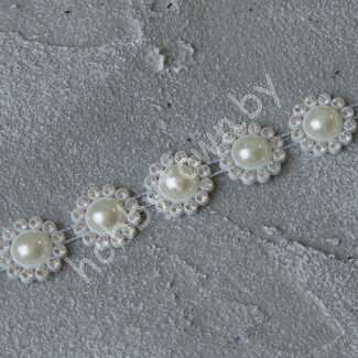 Кабошон со стразами "Цветок" 15 мм (цв.кремовый) 1шт.