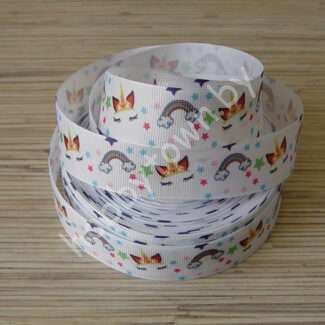 Лента репсовая 2,5 см Единорог (цв. белый с радугой) 1м