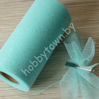 Фатин средней жёсткости с блёстками, ширина 15 см, (цв. аквамарин) 1 метр