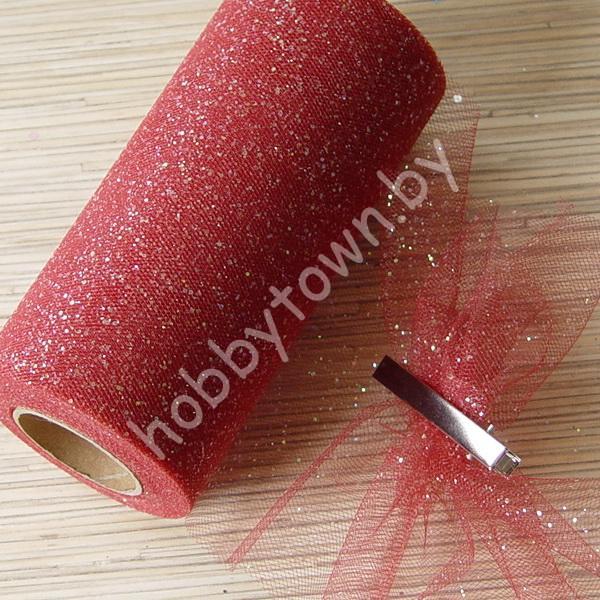 Фатин средней жёсткости с блёстками, ширина 15 см, (цв. бордовый) 1 метр