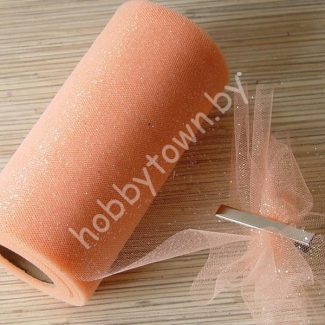 Фатин средней жёсткости с блёстками, ширина 15 см, (цв. персиковый) 1 метр