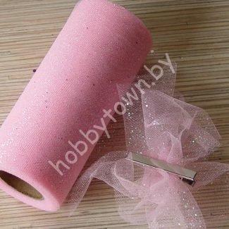 Фатин средней жёсткости с блёстками, ширина 15 см, (цв. св-розовый) 1 метр