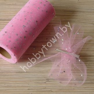 Фатин средней жёсткости с пайетками Горох, ширина 15 см (цв.розоый 42) 1 метр