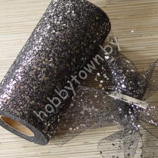 Фатин средней жёсткости с пайетками , ширина 15 см (цв.чёрный 12) 1 метр