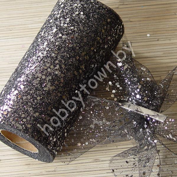 Фатин средней жёсткости с пайетками , ширина 15 см (цв.чёрный 12) 1 метр