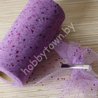 Фатин средней жёсткости с пайетками , ширина 15 см (цв.фиолетовый 32) 1 метр
