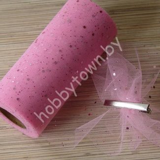 Фатин средней жёсткости с пайетками , ширина 15 см (цв.розовый 42) 1 метр