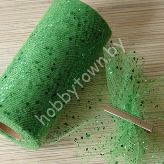 Фатин средней жёсткости с пайетками , ширина 15 см (цв.зелёный 48) 1 метр