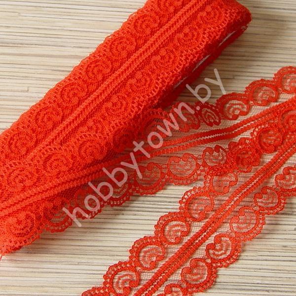 Кружево капрон Сердечки 45 мм (цв. красный) 1 м