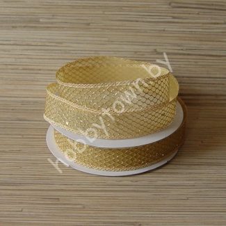 Лента декоративная с сеточкой и блёстками 25 мм (цв. золото) 1 м