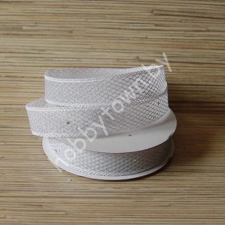Лента декоративная с сеточкой и блёстками 25 мм (цв. серебро) остаток 1,6 м