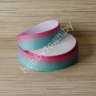 Лента репсовая 2,5 см с переходами (цв. аквамарин/розовый) 1м