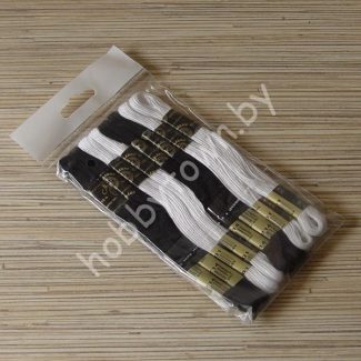 Нитки мулине "Рояль" 10м набор 8 мотков (цв.чёрный-белый)