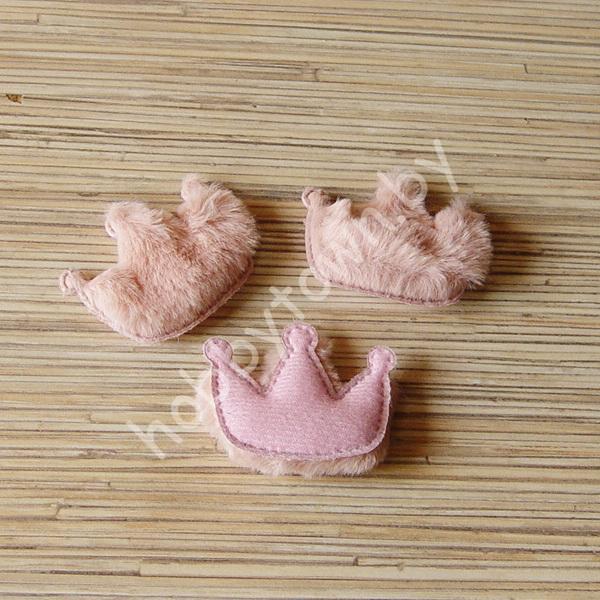Патч меховой Корона 5,5x4,5 см (цв. пыльная роза) 1шт.