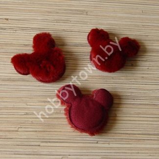 Патч меховой Микки 6x5 см (цв. бордовый) 1шт.