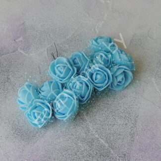 Букетик роз из фоамирана с фатином 25 мм (цв. голубой) 12 шт.