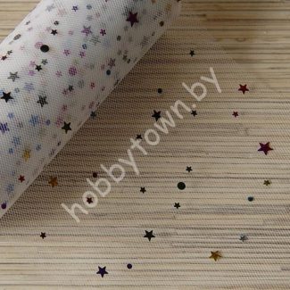 Фатин средней жёсткости с пайетками Звёздочки, ширина 15 см (цв.молочный 16) 1 метр