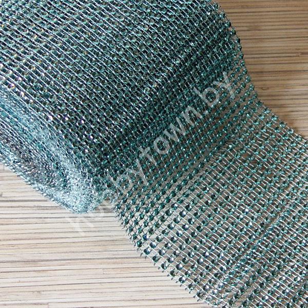 Лента имитация страз, 12 см/25 см (цв. морской)
