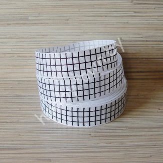 Лента репсовая 25 мм "Клетка" (цв. белый с чёрным) 1м