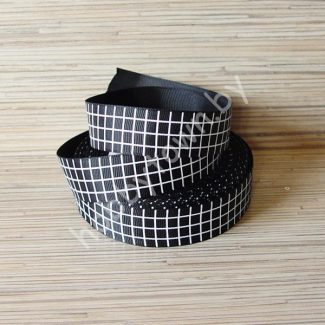 Лента репсовая 25 мм "Клетка" (цв. чёрный с белым) 1м