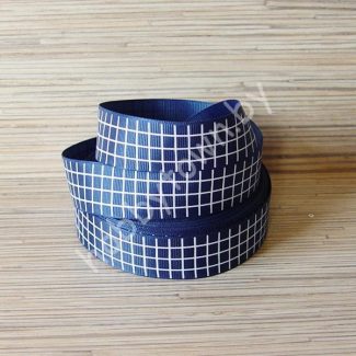 Лента репсовая 25 мм "Клетка" (цв. синий с белым) 1м