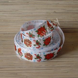 Лента репсовая 25 мм Новый год (цв. белый) 1м