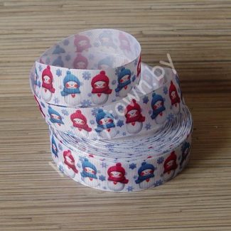 Лента репсовая 25 мм Снеговики (цв. белый) 1м