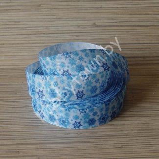 Лента репсовая 25 мм Снежинки (цв. голубой) 1м