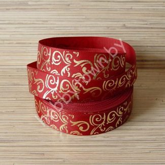 Лента репсовая 25 мм Вензеля (цв. бордовый с золотом) 1м