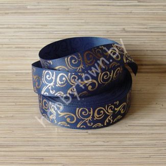 Лента репсовая 25 мм Вензеля (цв. т-синий с золотом) 1м