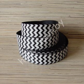 Лента репсовая 25 мм Зигзаги (цв. чёрный с белым) 1м