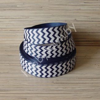 Лента репсовая 25 мм Зигзаги (цв. т-синий с белым ) 1м