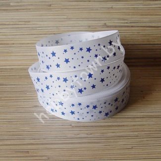 Лента репсовая 25 мм Звёздочки (цв. белый с голубым) 1м