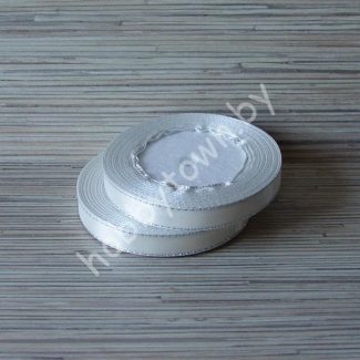 Лента атласная с люрексом серебро 1,2 см (цв.кремовый) 1м