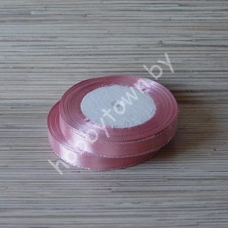 Лента атласная с люрексом серебро 1,2 см (цв.пыльно-розовый) 1м