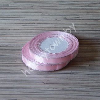 Лента атласная с люрексом серебро 1,2 см (цв.св-розовый) 1м