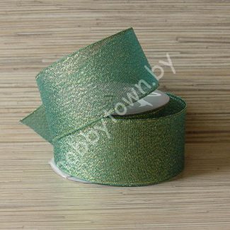 Лента-парча, ширина 50 мм,(цв.058 зеленый/золото) 1 м