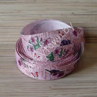 Лента репсовая 25 мм Цветы (цв. розовый) 1м