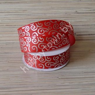 Лента репсовая 25 мм Вензеля (цв. красный с серебром) 1м