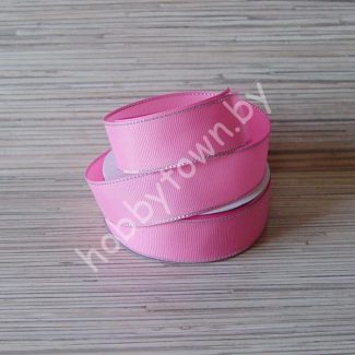 Лента репсовая 25мм (цв. розовый с люрексом серебро) 1м