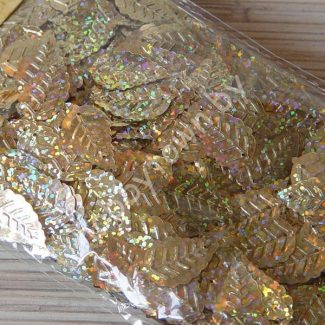 Пайетки фигурные Листик 13х24мм (цв. золото голографик) 5гр.