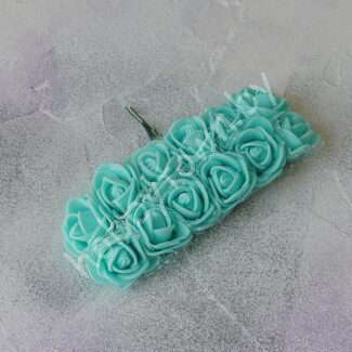 Букетик роз из фоамирана с фатином 25 мм (цв. аквамарин) 12 шт.