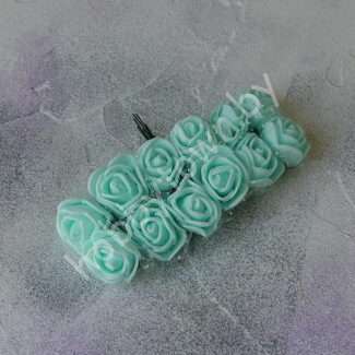 Букетик роз из фоамирана с фатином 25 мм, (цв. мятный) 12 шт.