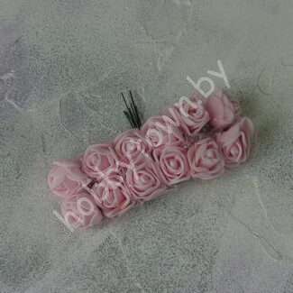 Букетик роз из фоамирана с фатином 20 мм (цв.светло-розовый) 12 шт.