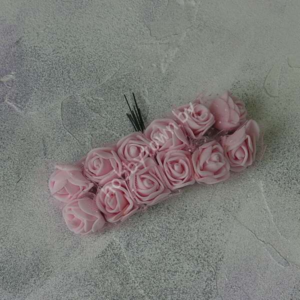 Букетик роз из фоамирана с фатином 20 мм (цв.светло-розовый) 12 шт.
