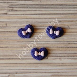 Кабошон Сердечко с бантиком 17x13 мм (цв. т-синий) 1шт.