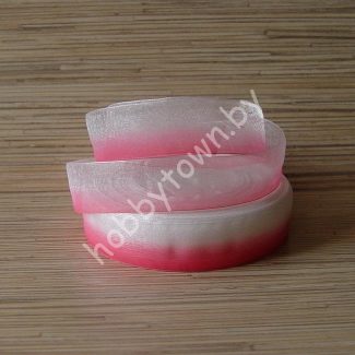 Лента органза двухцветная градиент 25 мм (цв. бело-розовый) 1 метр