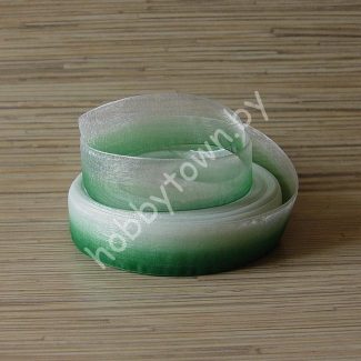 Лента органза двухцветная градиент 25 мм (цв. бело-зелёный) 1 метр