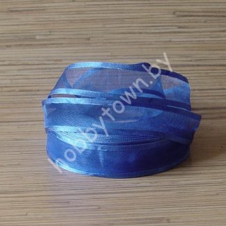 Лента органза с атласным краем 25 мм (цв.синий) 1 метр